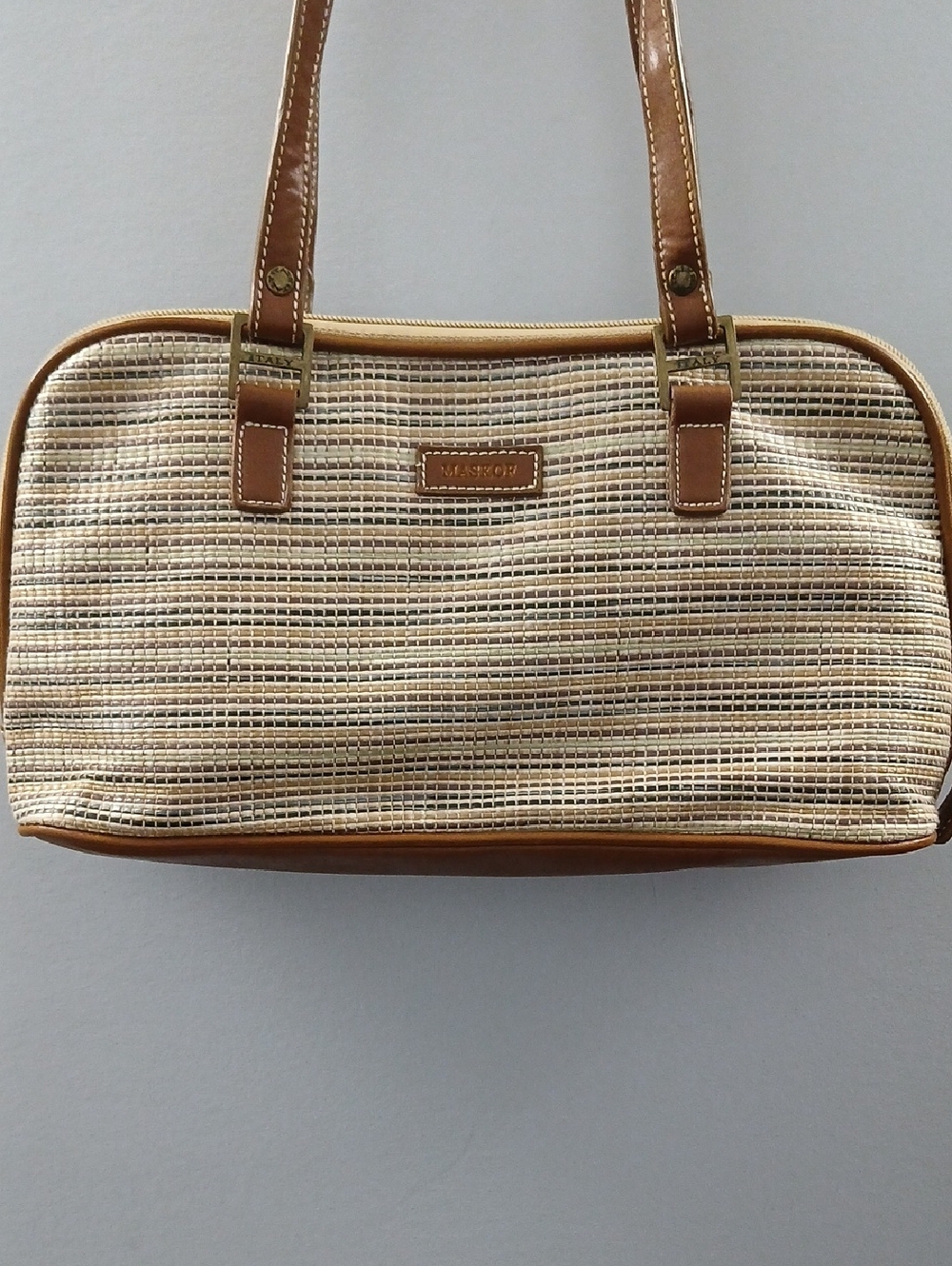 Cream and Tan Shoulder Bag